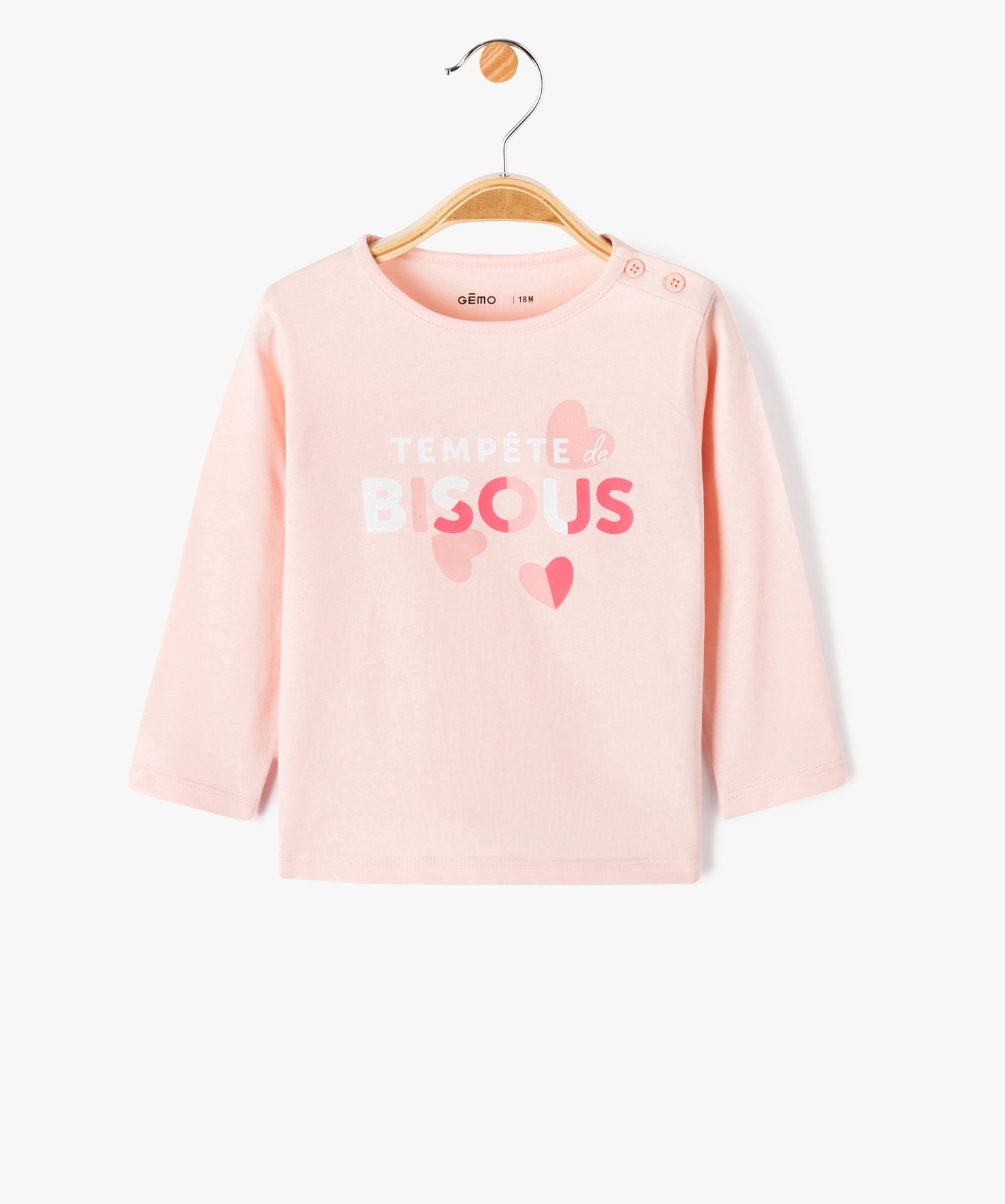 Tee-shirt à manches longues message pailleté bébé fille rose | GEMO