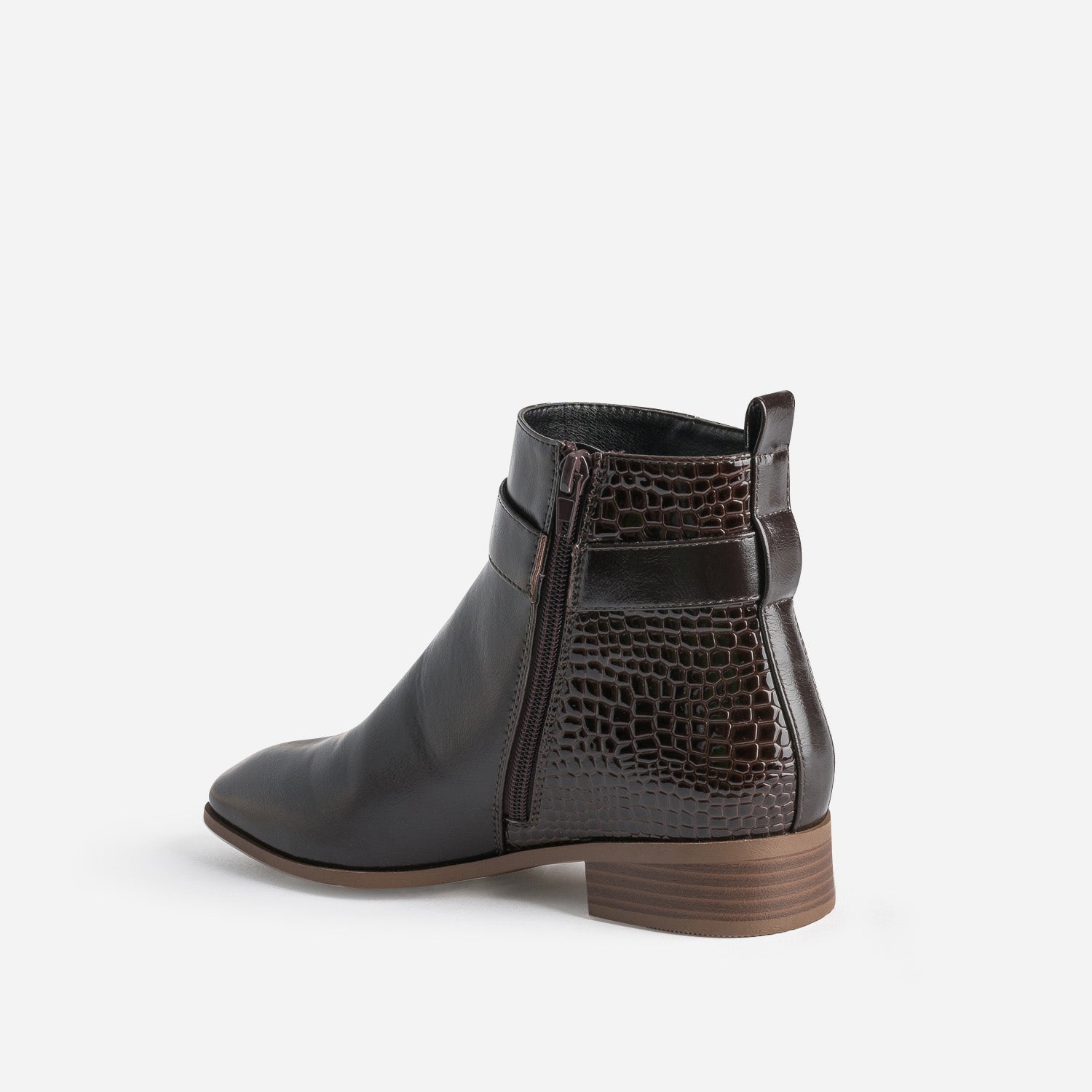 Boots marron éco-conçu détail verni effet python