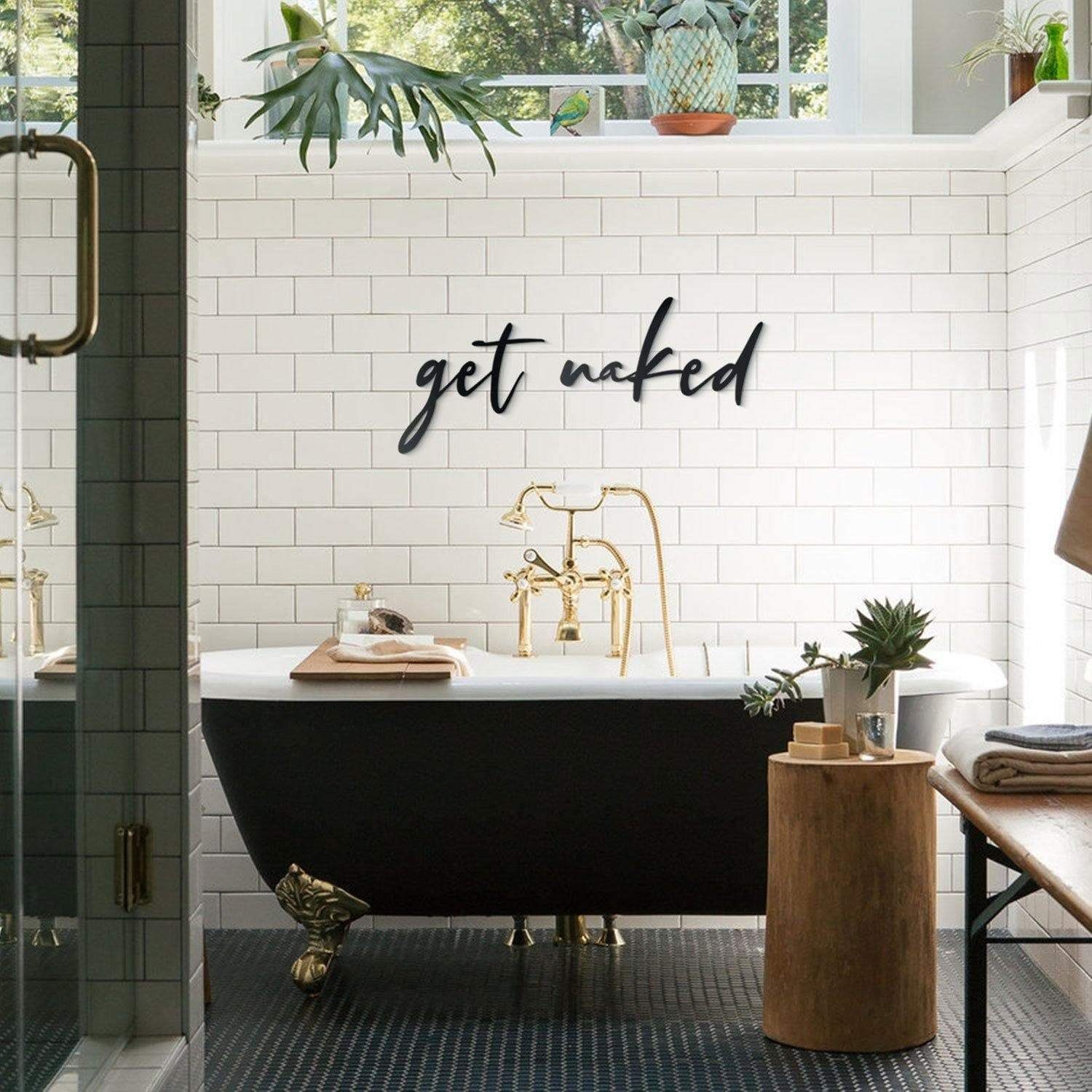 Hoagard Metall Wandspruch 'get naked' Schriftzug Wandbild Badezimmer Schlafzimmer schwarz Metall, Wanddekoration Innendekoration Wohnkultur Wandkunst Sauna Spruch