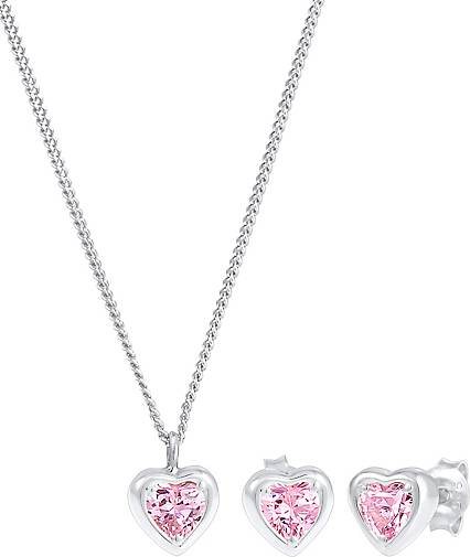 Elli Schmuckset Kinder Kette Stecker Herz Zirkonia Rosa 925 Silber