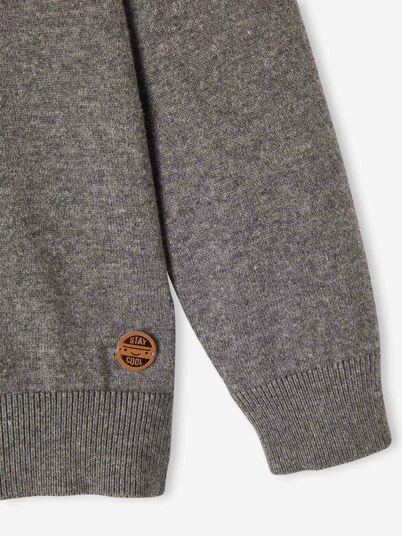 Vertbaudet Jungen Feinstrick-Pullover BASIC, personalisierbar - grau meliert