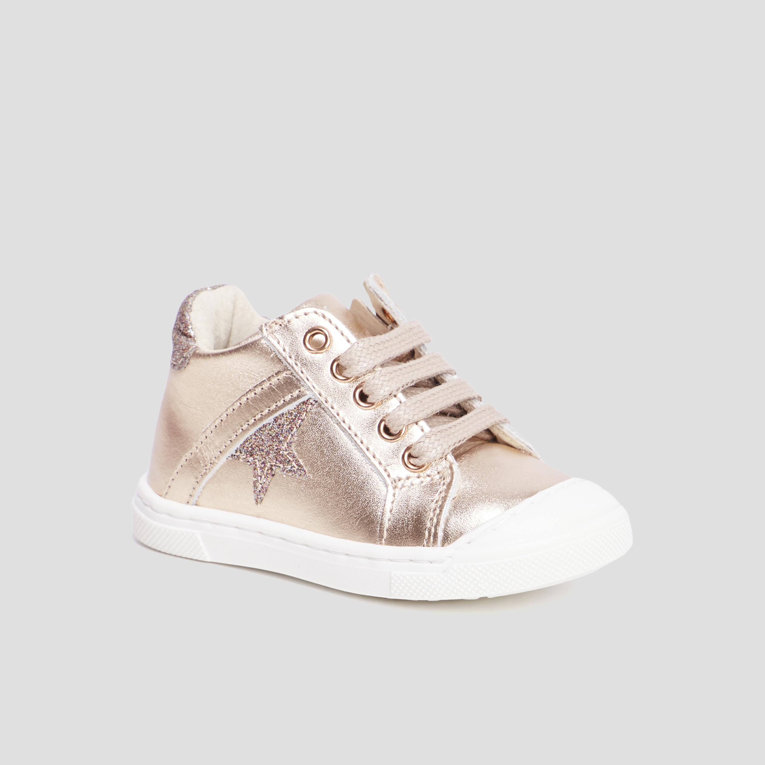 Bottillons métallisés en cuir rose champagne bébé fille | La Halle
