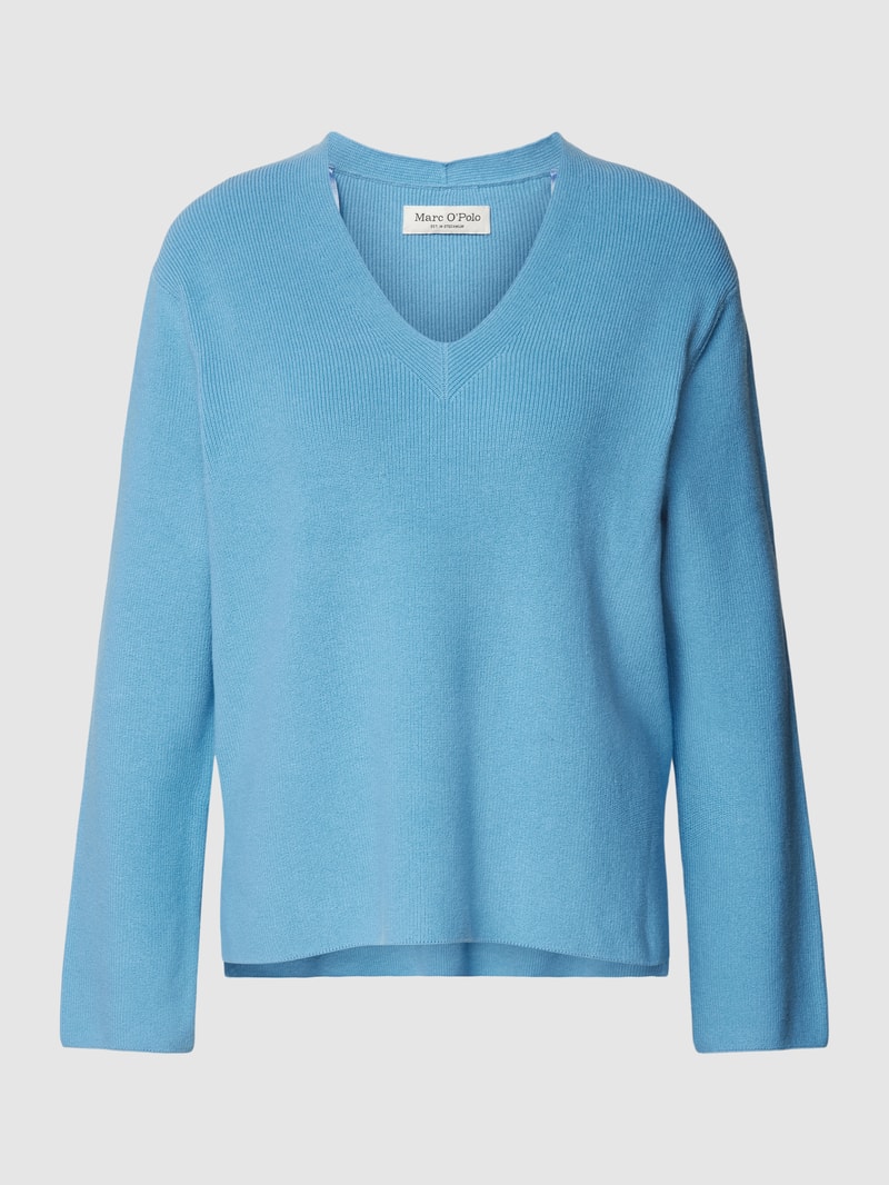 Strickpullover mit abgerundetem V-Ausschnitt in hellblau