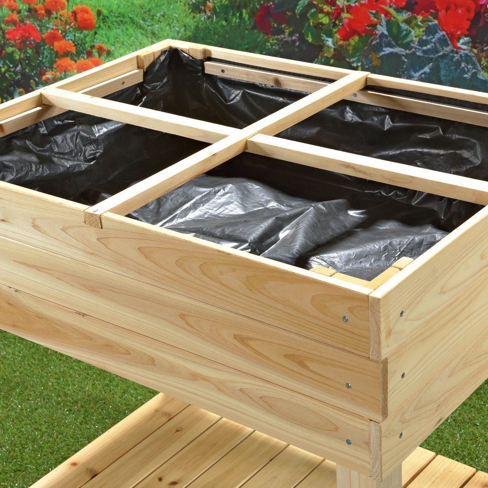 Melko Hochbeet Gartenbeet Hochbeet mit 4 Fächer aus Holz für Indoor & Outdoor 80x60x80 cm Blumenständer Pflanzkasten Pflanztisch Gemüsebeet Gärtnertisch (Stück), Mit Ablage