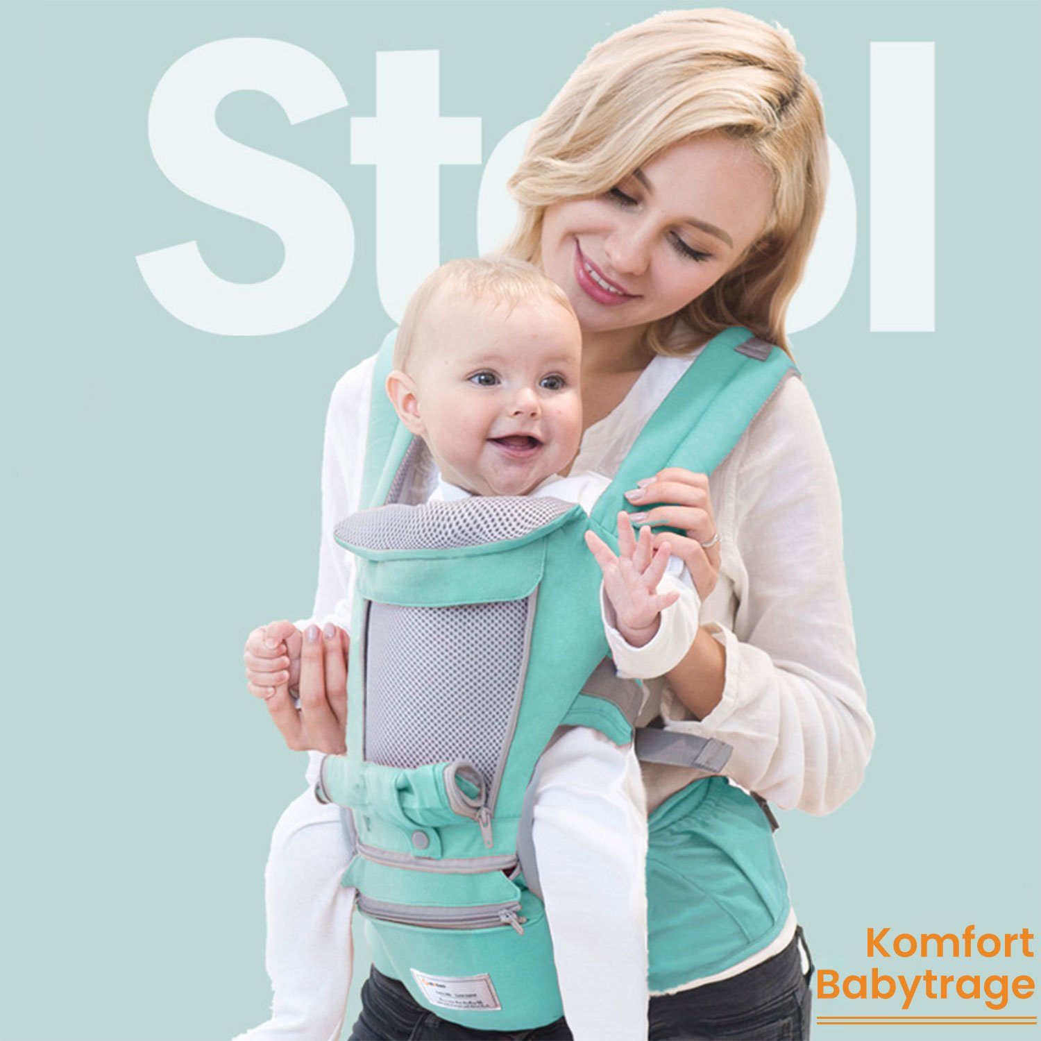 TOPMELON Bauchtrage Fronttrage, Babytrage, Baby-Taillenhocker, atmungsaktiv