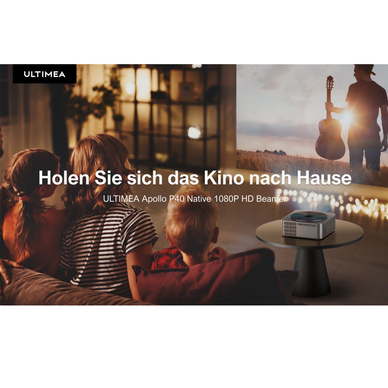 Ultimea Apollo P40 Full HD 1080P Native mit Autofokus & 6D Autotrapezkorrektur Beamer (21000 lm, 15000:1, 1920 x 1080 px, 4K unterstützt, 100%-50% Zoom, 5G+2.4G Dual-Band WiFi)