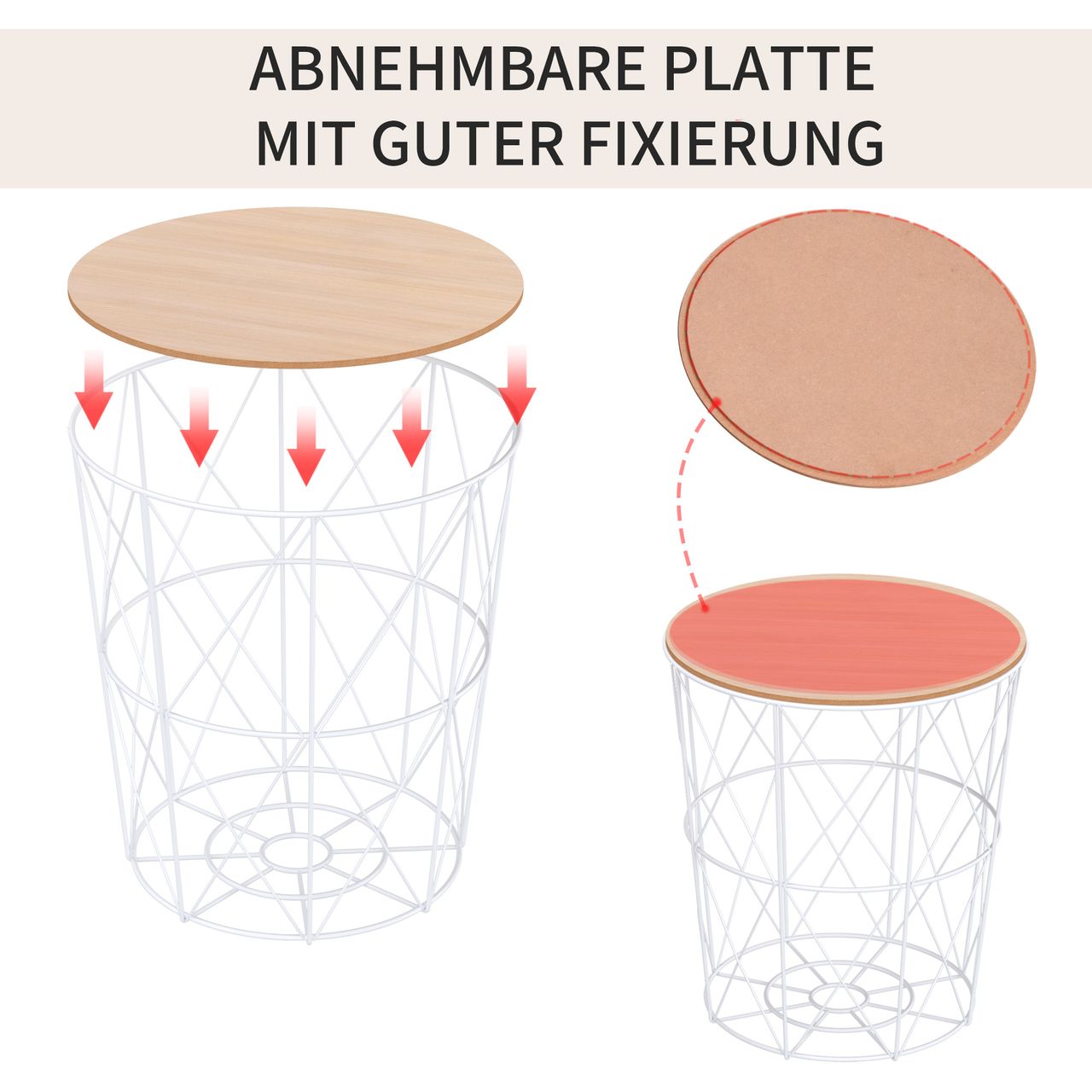 HOMCOM 2er-Set Couchtisch Beistelltisch 2-teilig Nachttisch Wohnzimmer Schlafzimmer MDF   Metall natur   weiß Ø40 x H45 cm