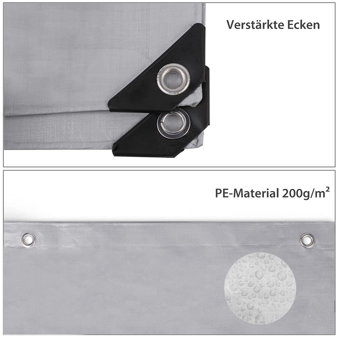 Sekey Schutzplane Abdeckplane 200g/m² Abdeckhaube Gartenmöbel mit Ösen, Gummispanner, Gewebeplane, LKW Plane, Bootsplane, Poolabdeckung, für Camping, Garten