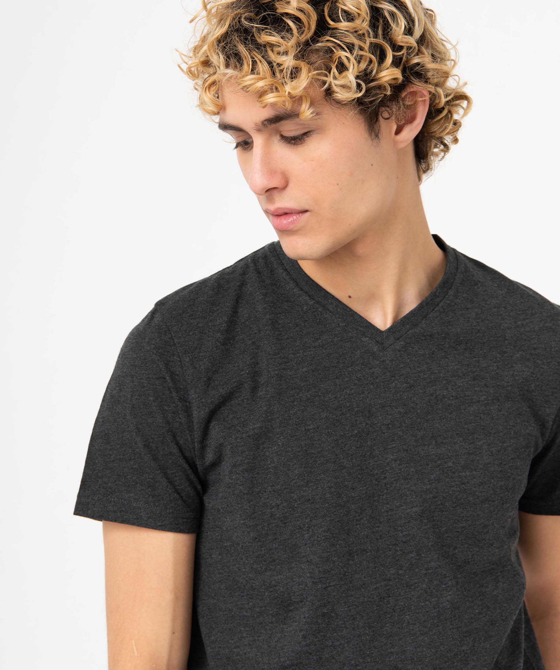 Tee-shirt homme à manches courtes et col V gris | GEMO