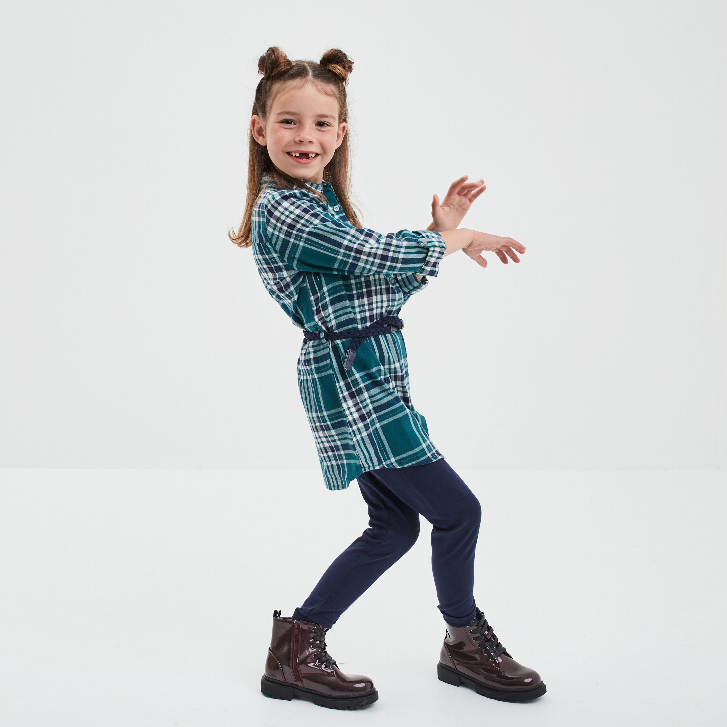 Ensemble robe ceinturée et legging coton bleu marine fille | La Halle
