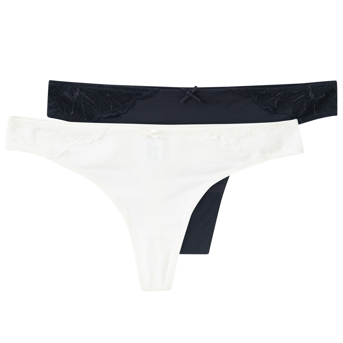 2 Damen Strings mit Spitzenbesatz
