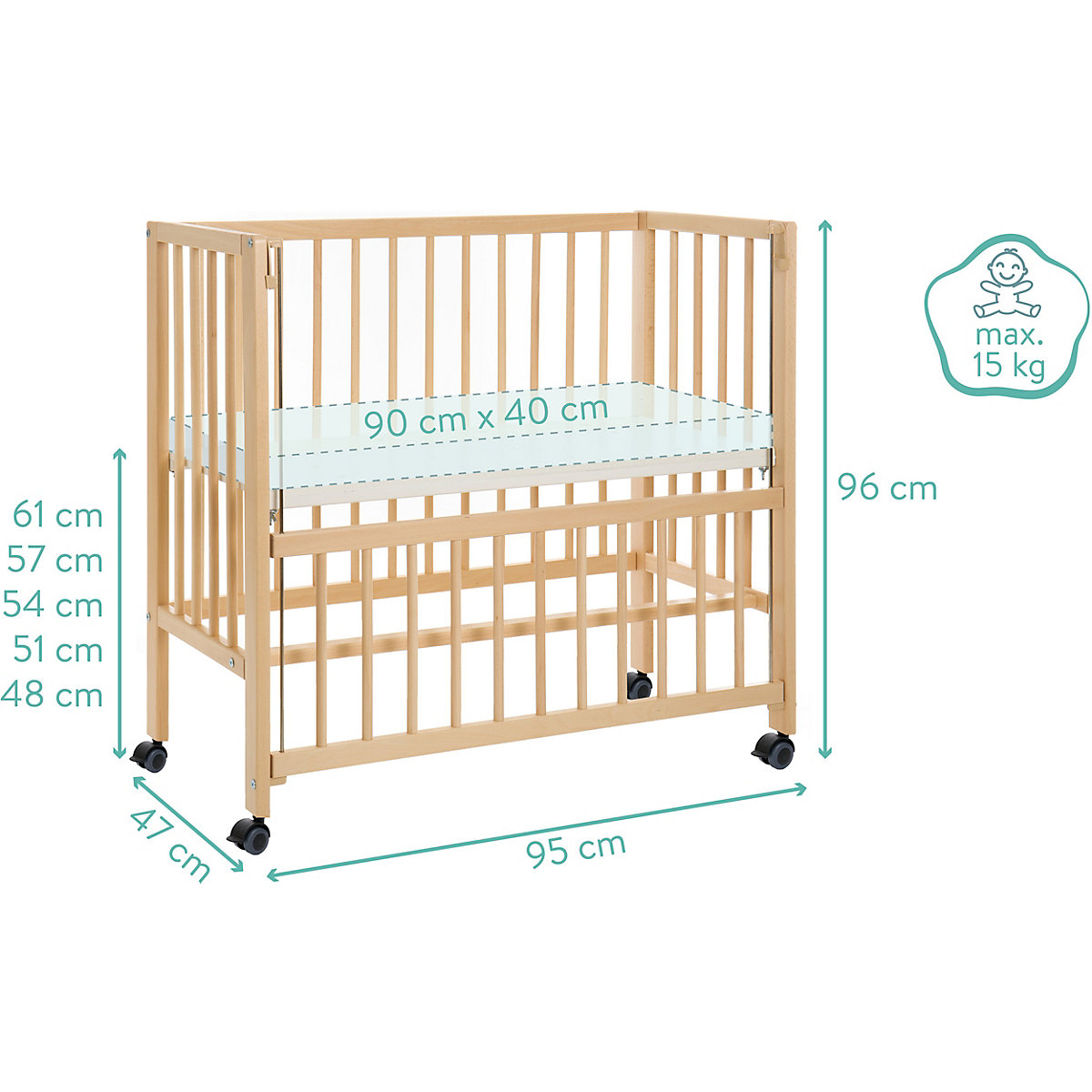 Beistellbett Cocon, natur, 45 x 95 cm