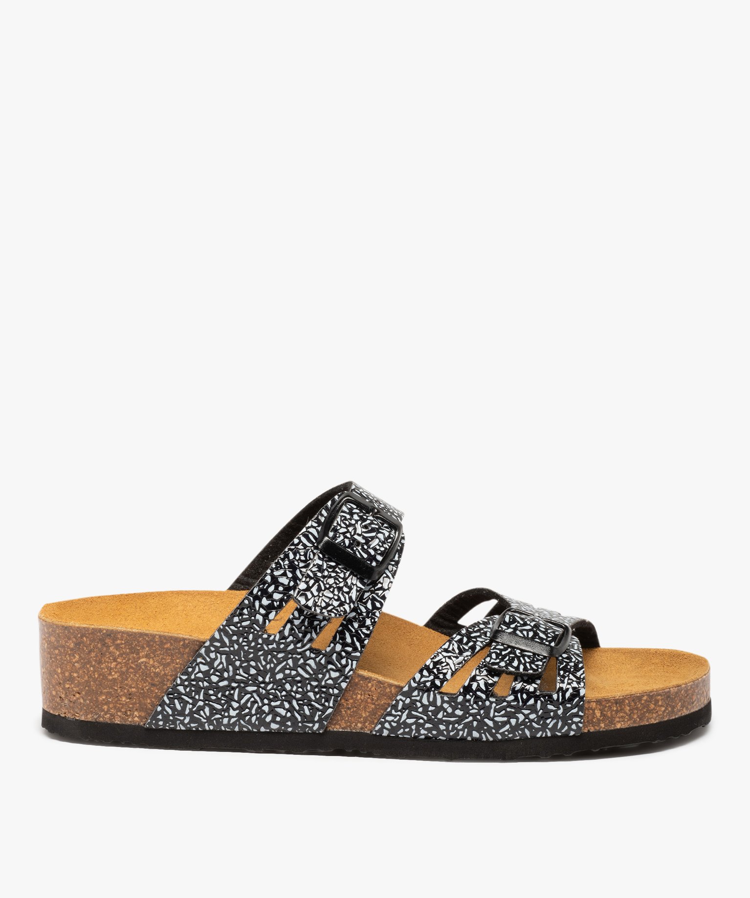 Mules femme compensées à double bride ajustable noir | GEMO