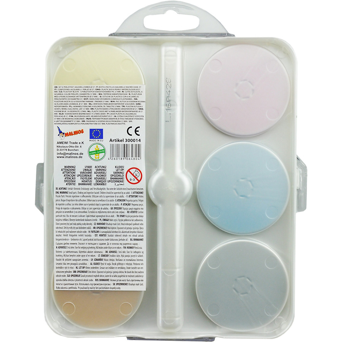Malkasten Maxi Perleffekt, 6 Farben, inkl. Borstenpinsel