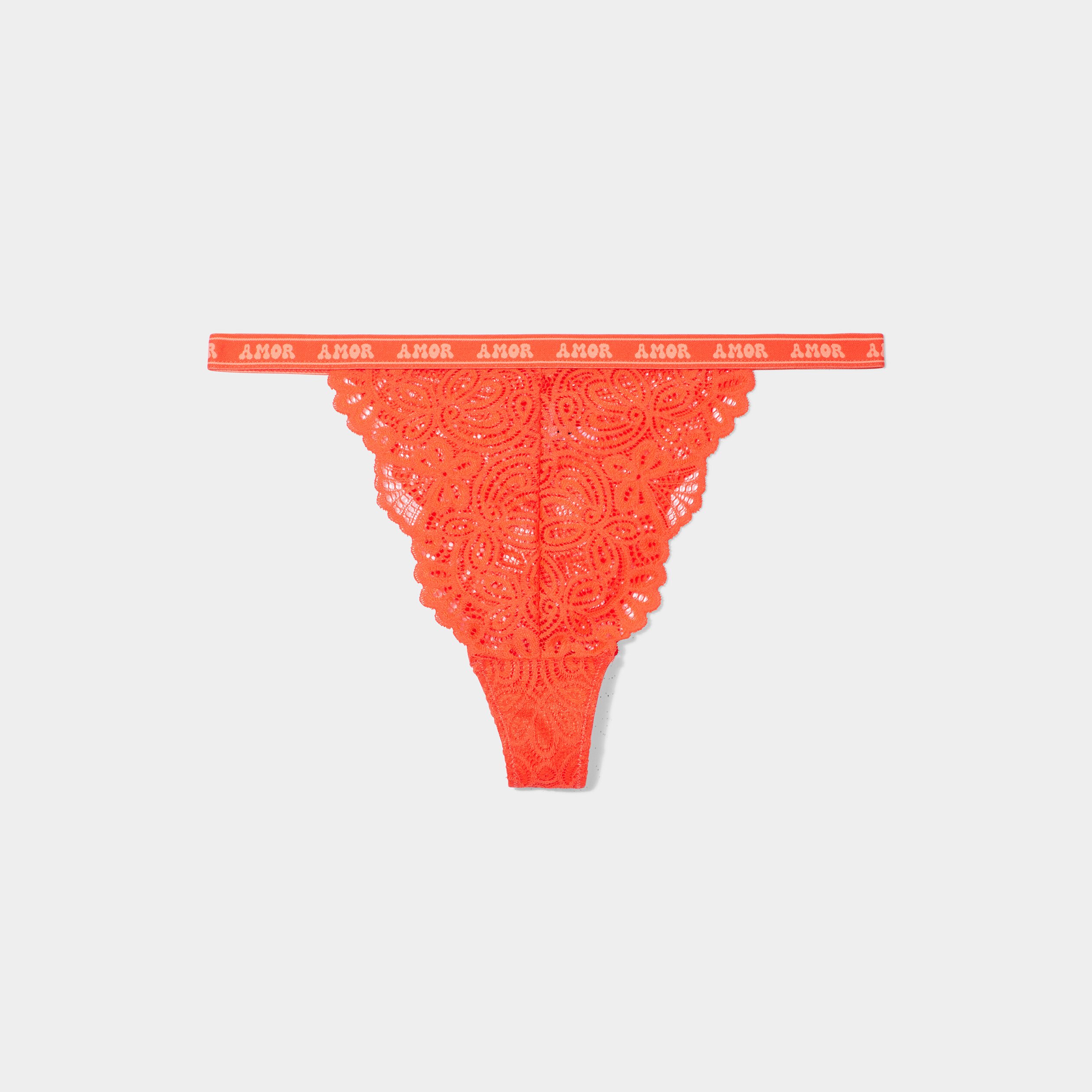 Tanga high leg en dentelle orange foncé femme | La Halle