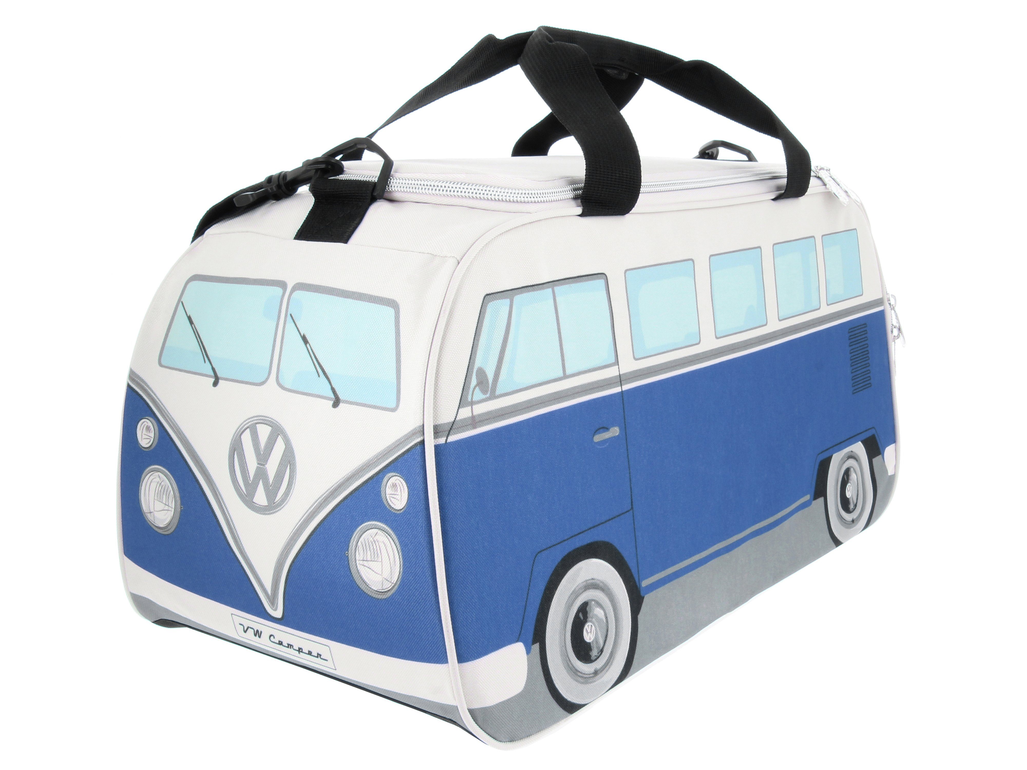 VW Collection by BRISA Sporttasche Volkswagen Retro-Sport-Umhänge-Schulter-Fitness-Tasche, in T1 Bulli Bus Form Klein Classic Bus in Blau & Beige