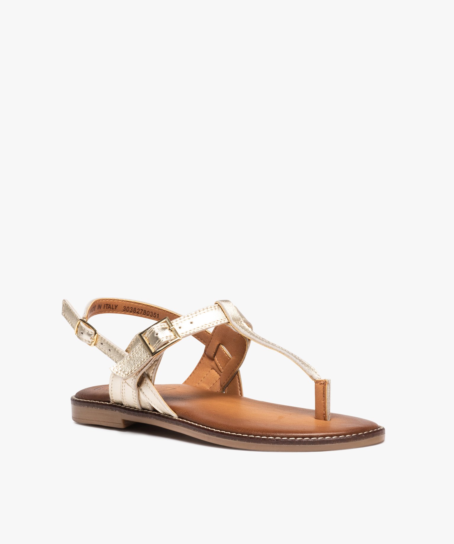 Sandales femme unies en cuir avec double brides à boucle - ... or | GEMO