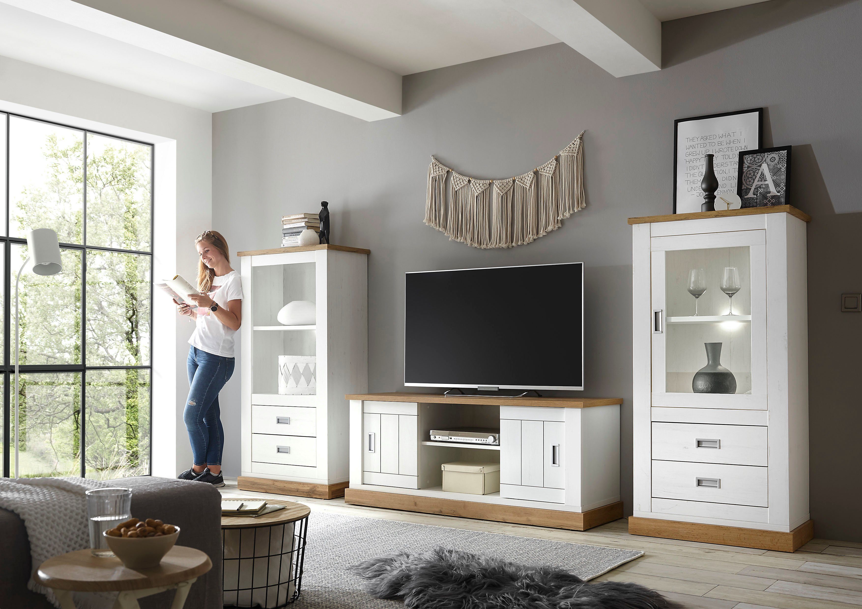 Home affaire Wohnwand Orlando, (3-St., 1 Standregal. 1 Lowboard, 1 Vitrine)