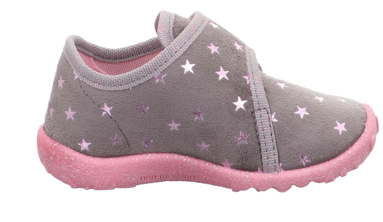SPOTTY - Grau Hausschuh mit Klettverschluss