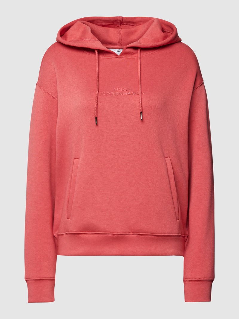 Hoodie mit Label-Print und Känguru-Tasche in hellrot