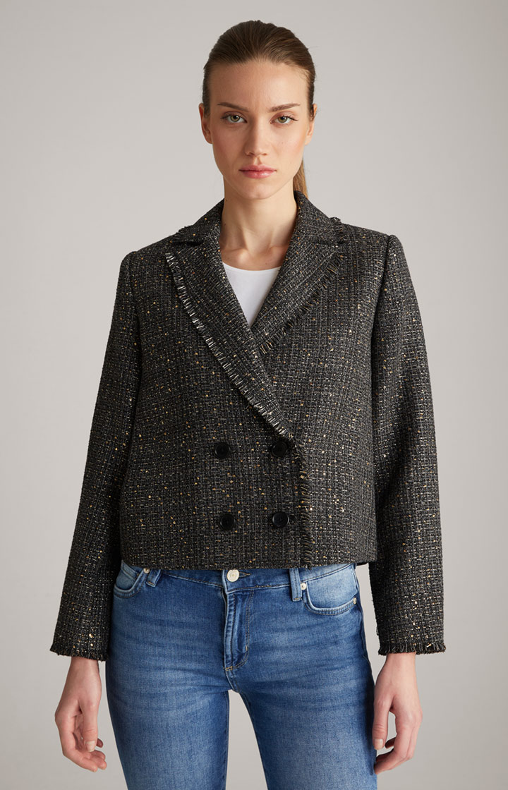 Tweed-Blazer-Jacke in Schwarz/Grau/Gold
