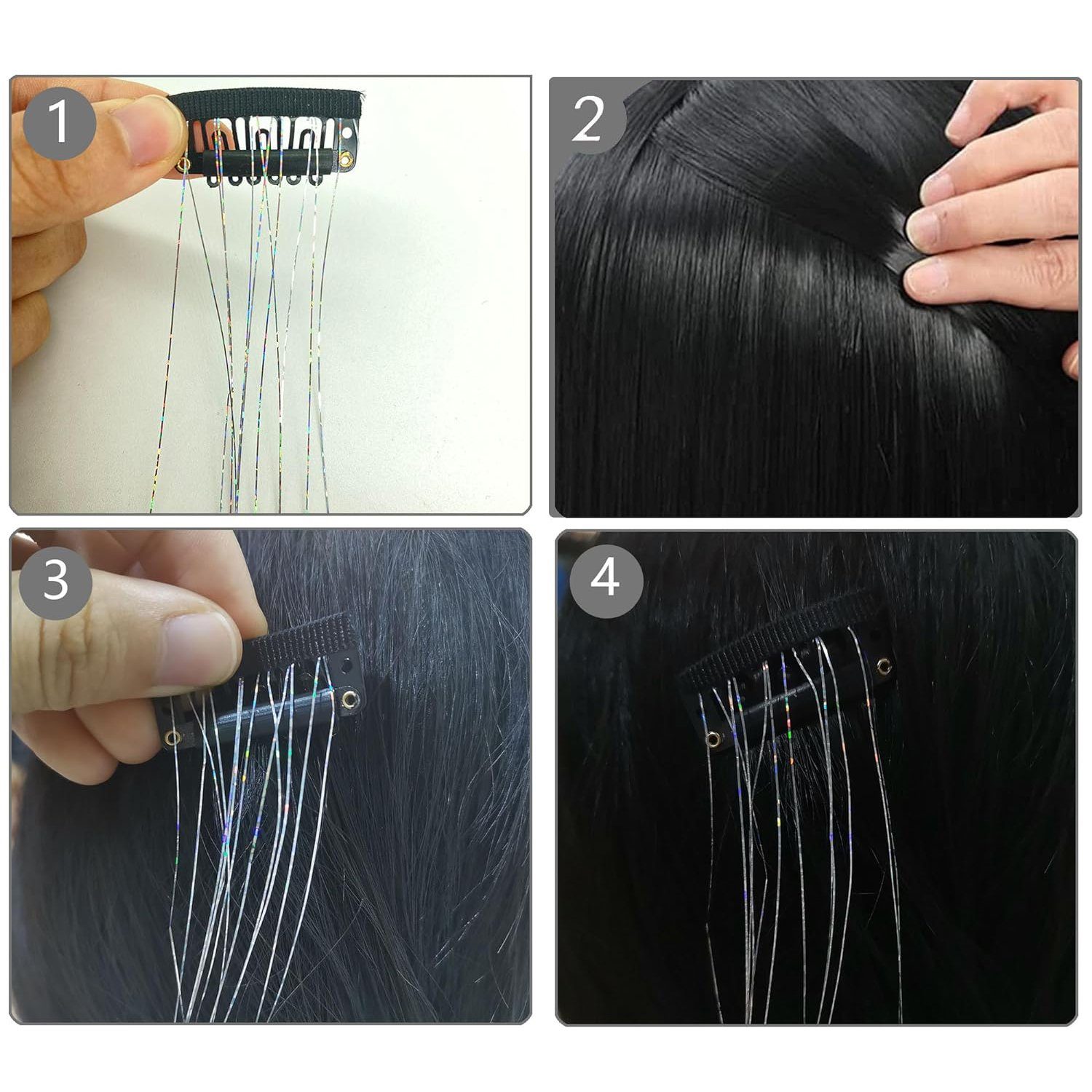 Zeaicos Anhänger 4pcs kette für haare haarketten glitzer haar ketten Quaste Haarspangen