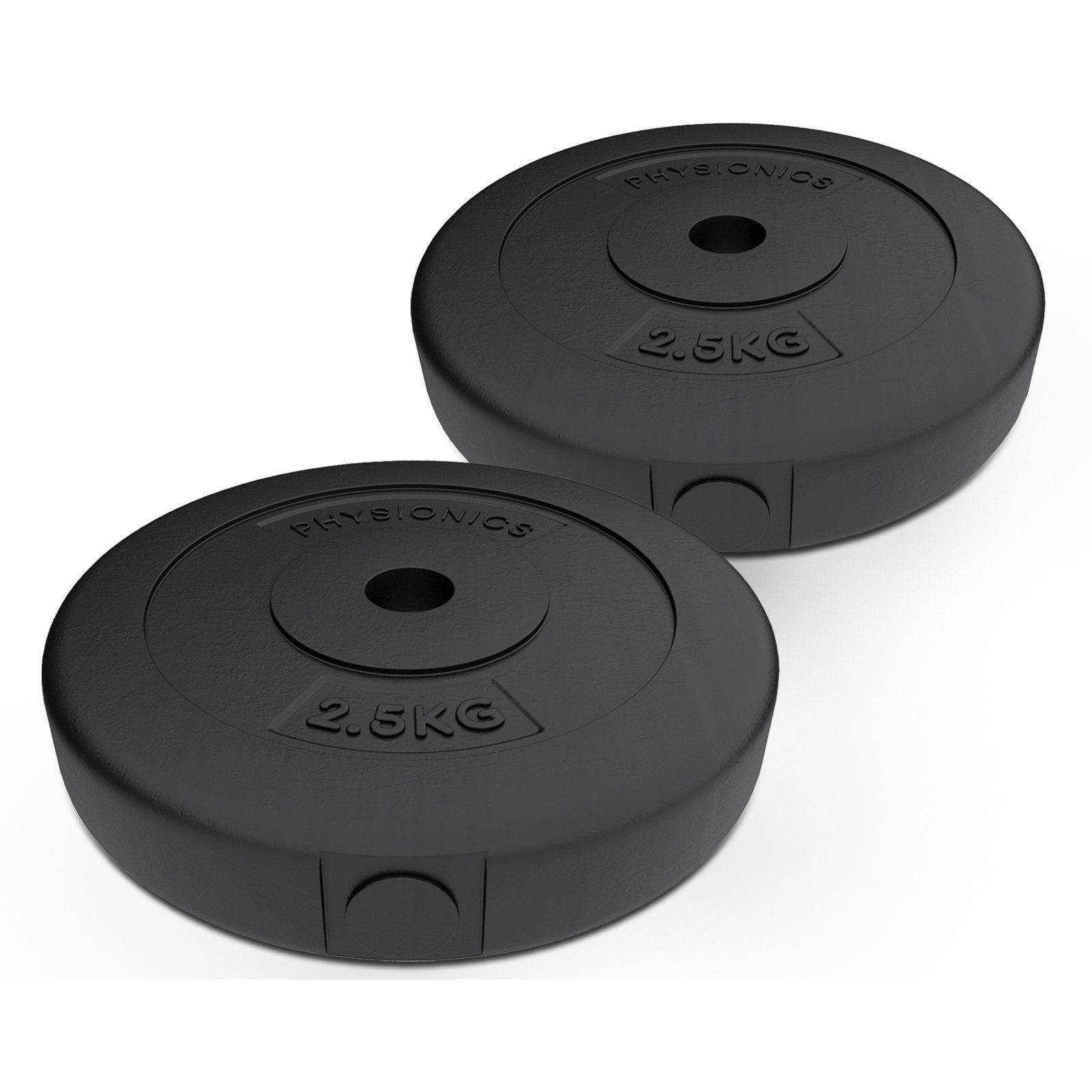 Physionics Hantelscheiben Hantelscheiben - 2er Set(2.5/5/10/15 kg), Ø 30 mm, Kunststoff, Schwarz