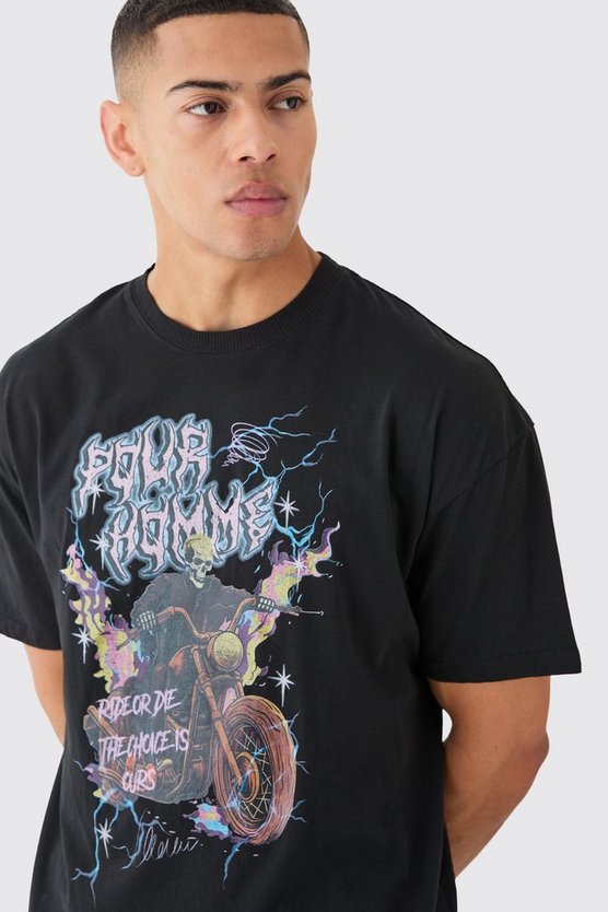 Kastiges T-Shirt mit Motorrad-Print