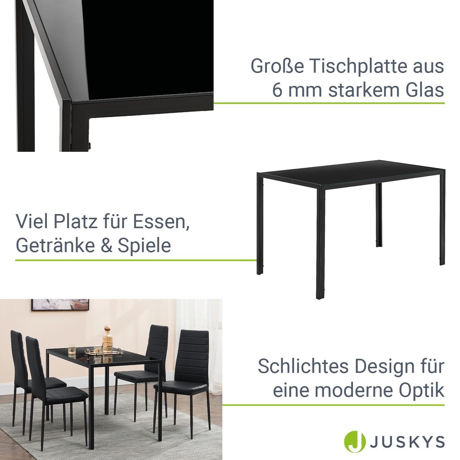 Juskys Essgruppe Dalya, (5-tlg), großer Esstisch, modern, einzigartiger Sitzkomfort
