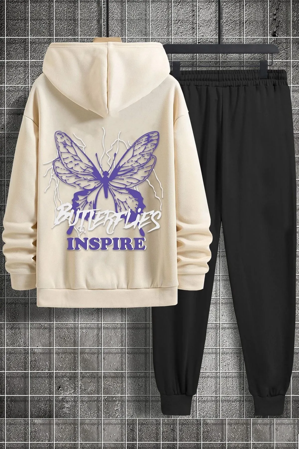 uyguntarz  Unisex-Trainingsanzug-Set mit Schmetterlings- und Buchstabengrafikdruck