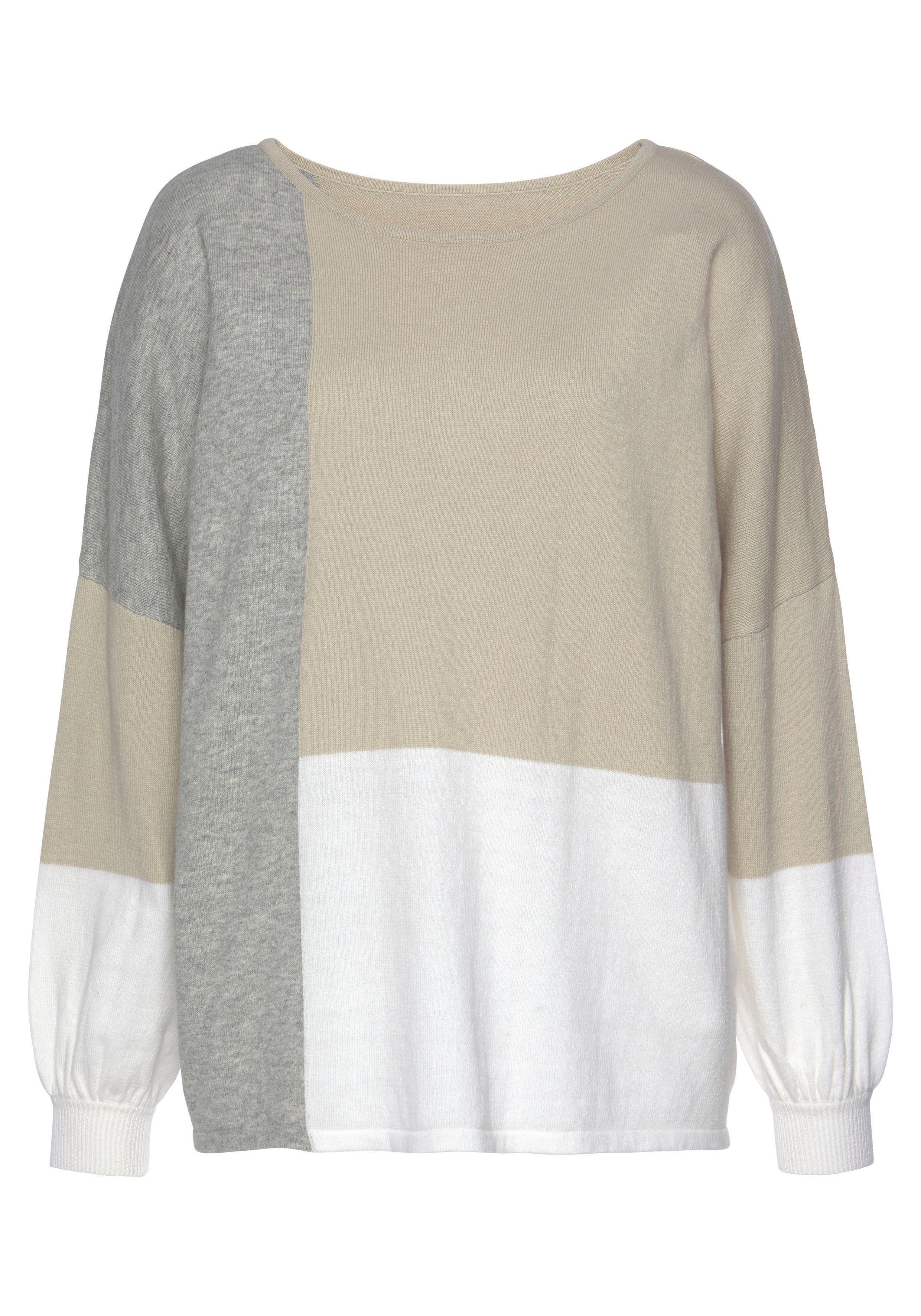 LASCANA Rundhalspullover mit Colorblock-Optik