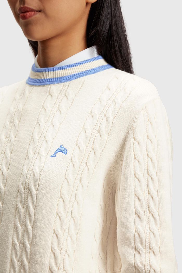 Zopfstrickpullover mit Delfin-Logo