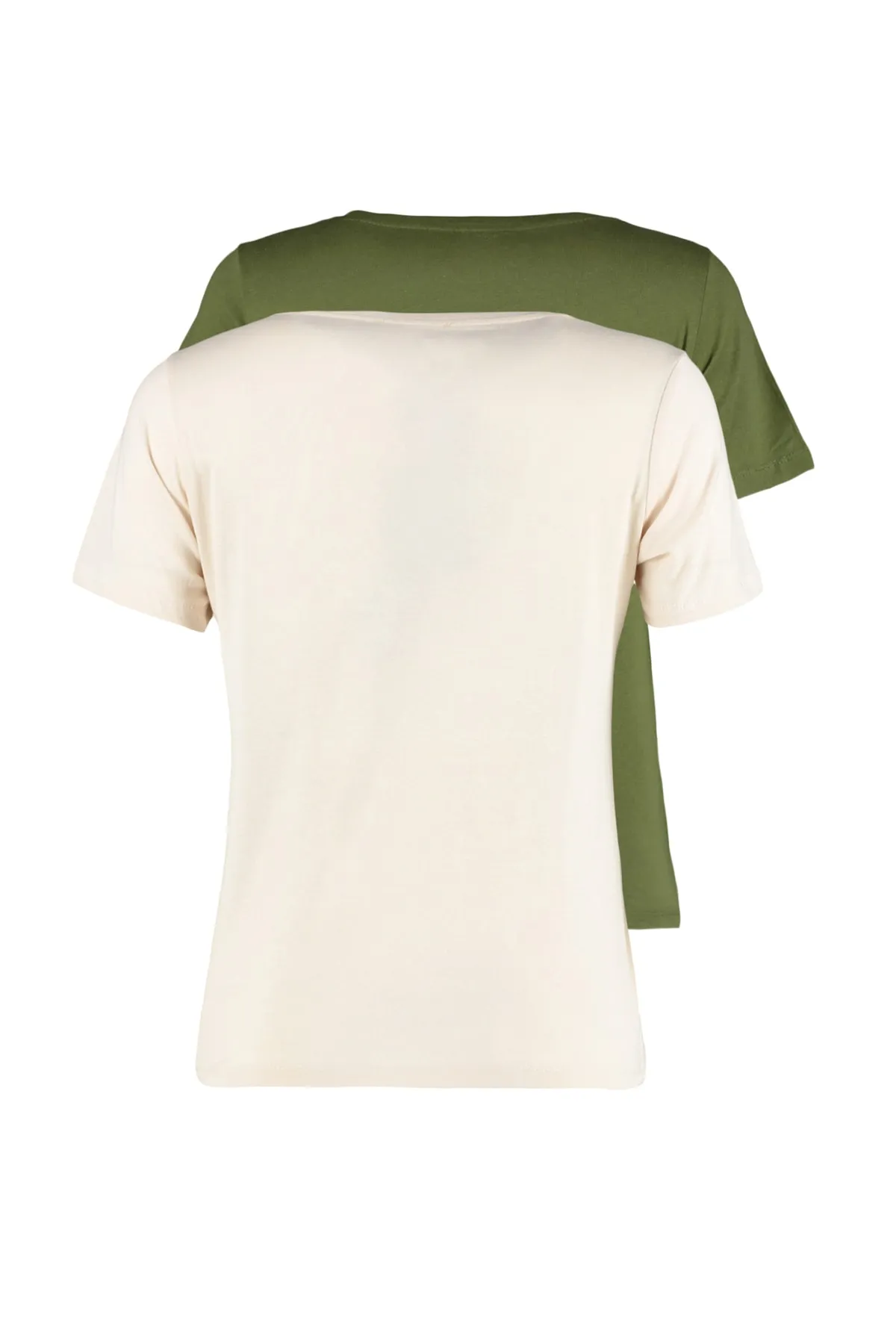 Trendyol Collection  Khaki-Beige, 100 % Baumwolle, 2er-Pack Basic-Strick-T-Shirts mit V-Ausschnitt TWOSS23TS00002