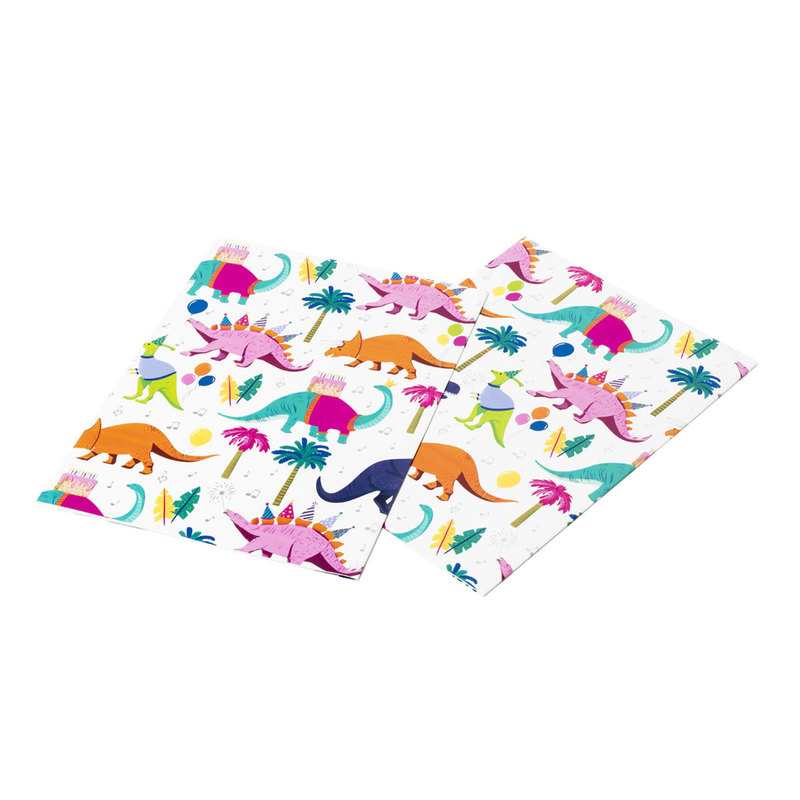 2 feuilles papier cadeau dinos Oxybul