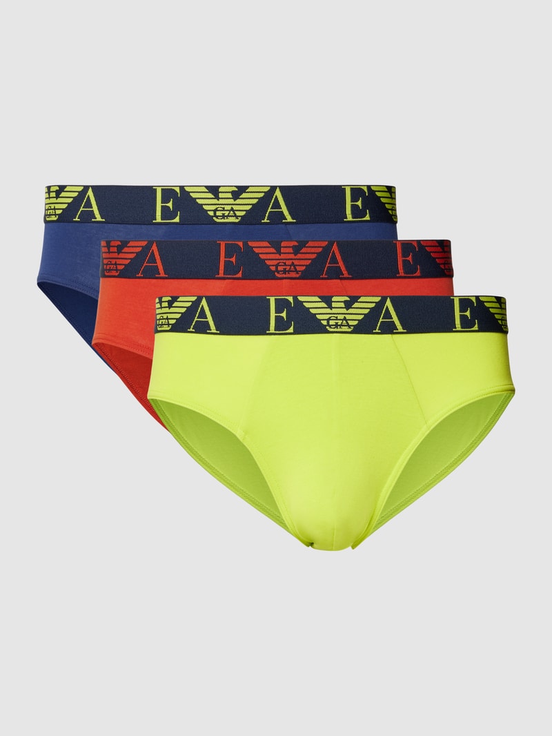 Pants mit elastischem Label-Bund im 3er-Pack in neon gelb