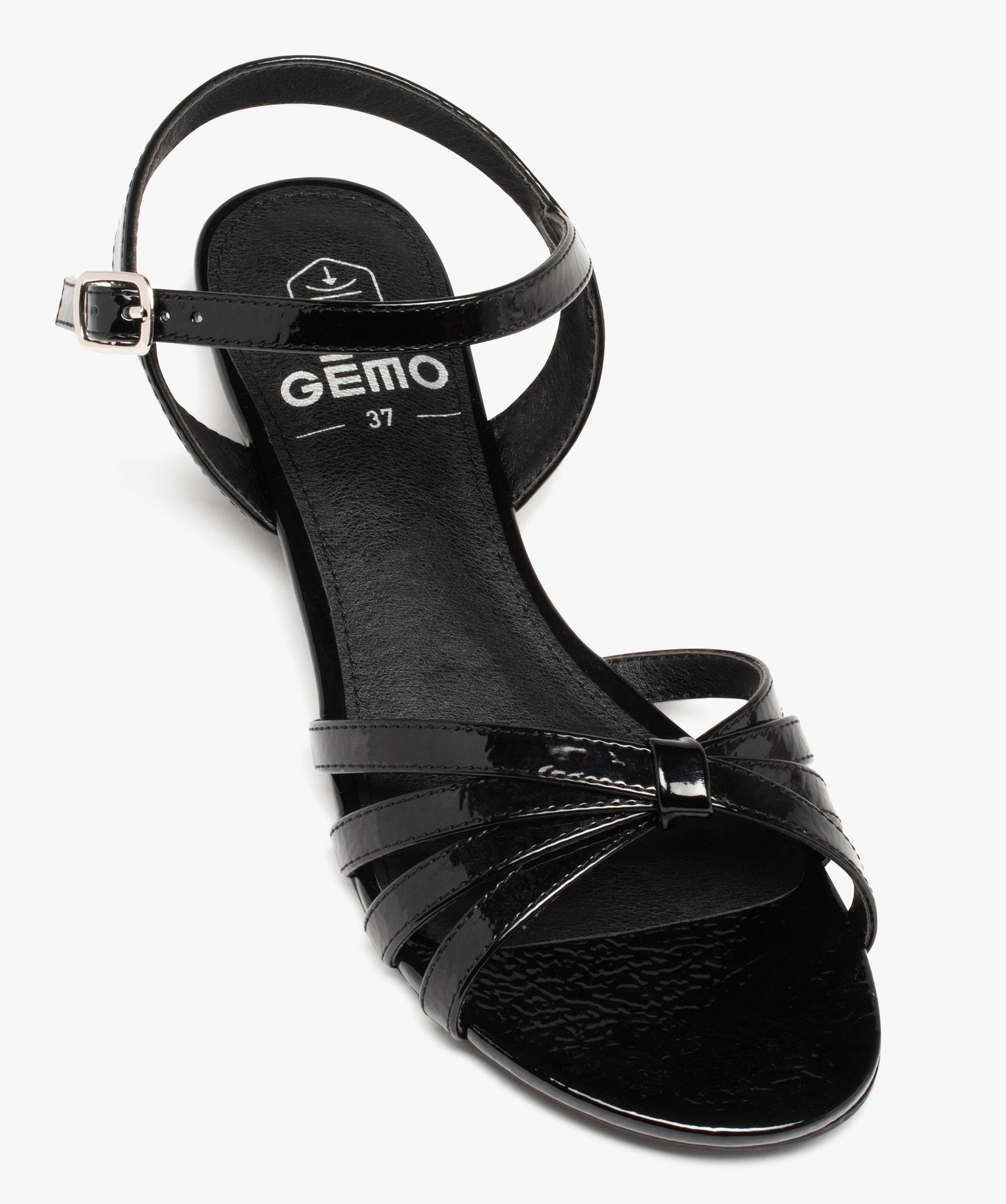 Sandales femme à petit talon et fines brides vernies noir | GEMO