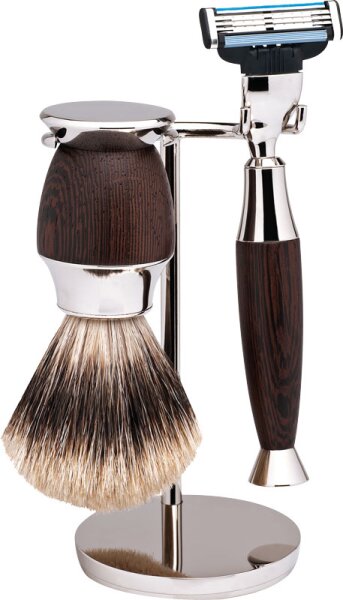 Erbe Solingen 3-teilig Wengeholz/Chrom - Gillette Mach 3 Rasierset