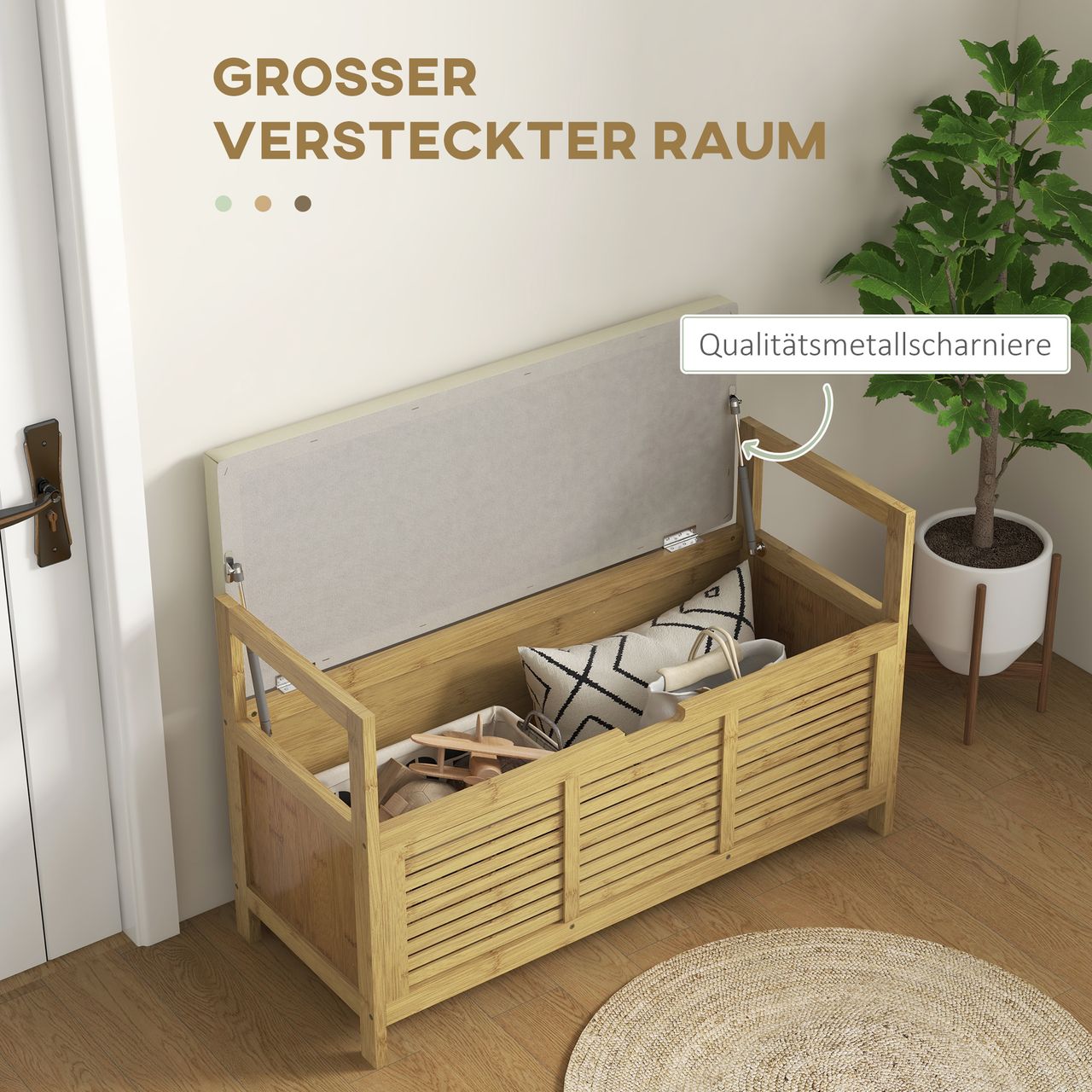 HOMCOM Schuhbank, Sitzbank mit Klappdeckel, Garderobenbank für Diele, Bambus