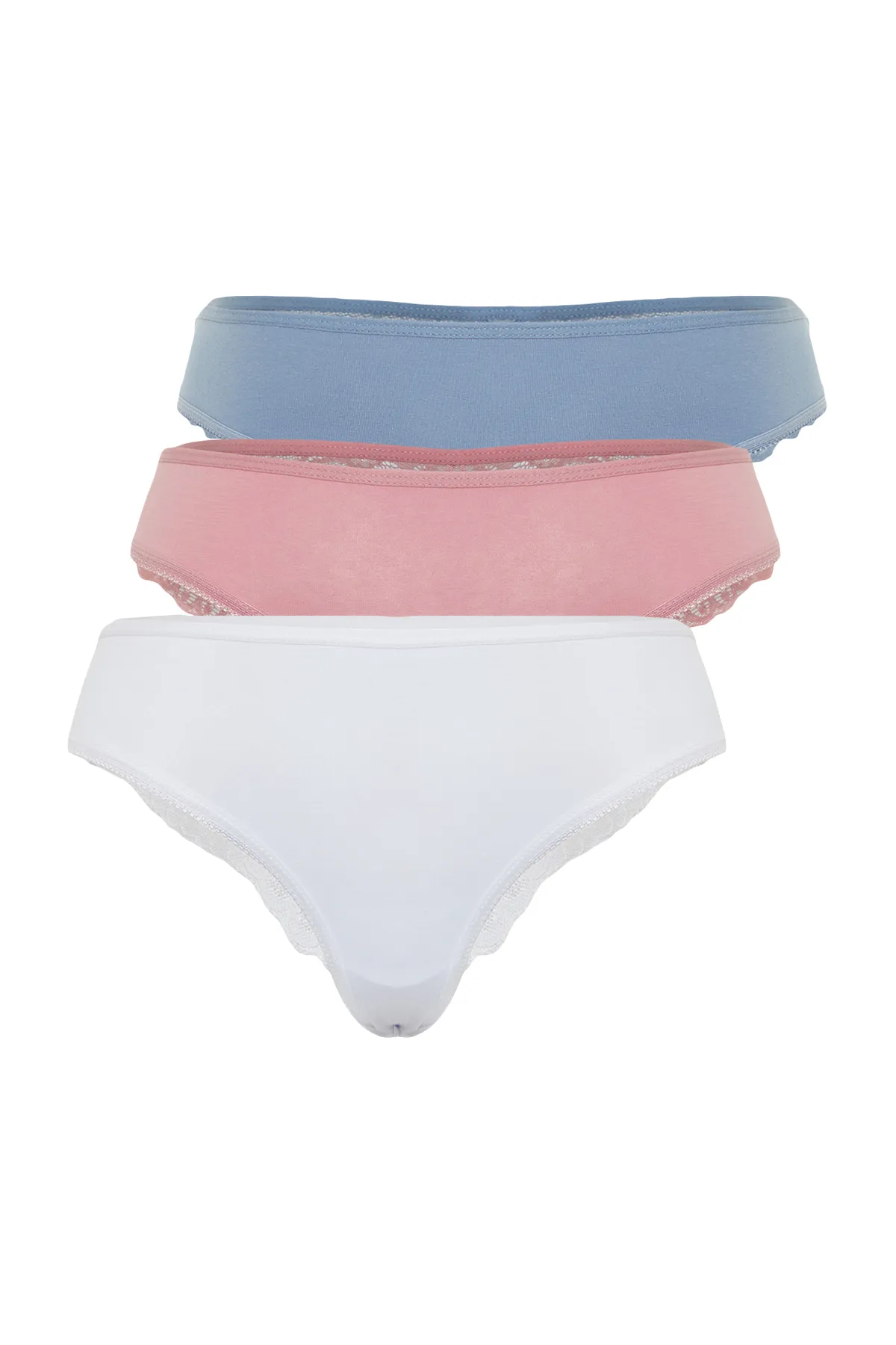 Trendyol Collection  Rosa-mehrfarbig Mehrfarbig 3er-Pack Brazilian-Slips aus Baumwolle mit Spitzendetail THMAW21KU0008