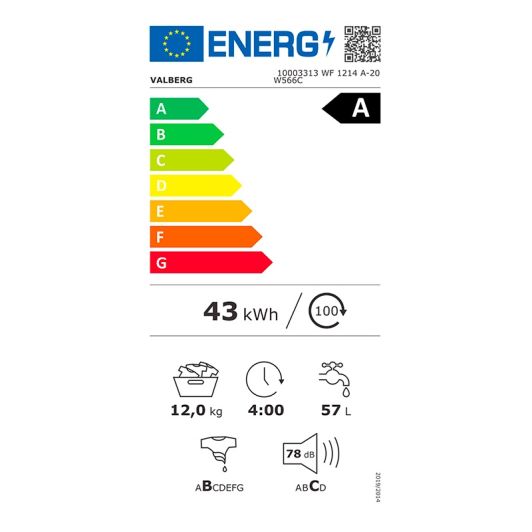 Πλυντήριο ρούχων 12 κιλών VALBERG WF 1214 A-20 W566C