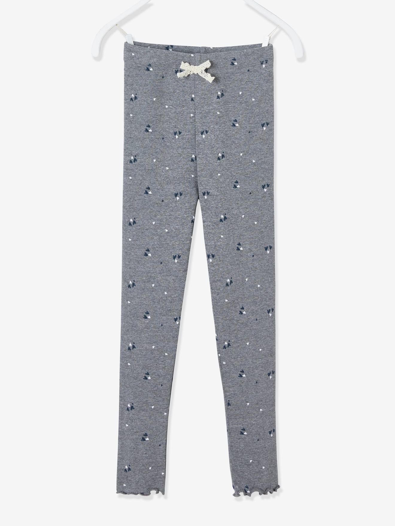 Legging imprimé en maille côtelée fille marine