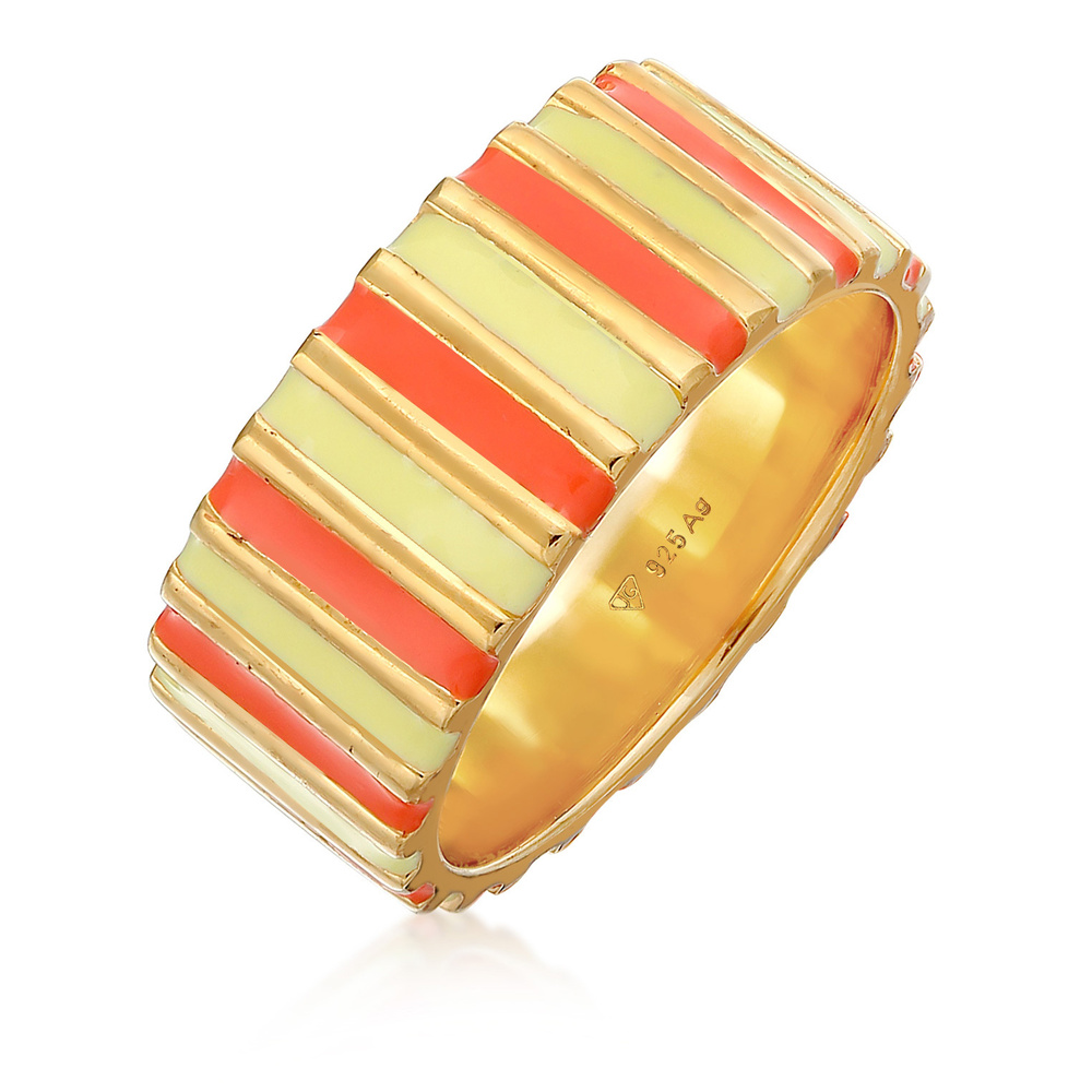 Elli Elli Bague Femmes Bande Rainures avec Émail Jaune et Orange en Argent Sterling 92 Bague