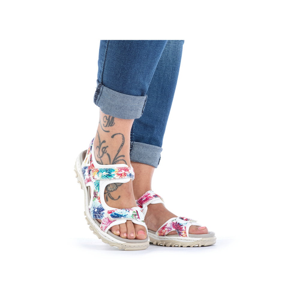 Rieker Damen Trekkingsandalen geblümt-reinweiß