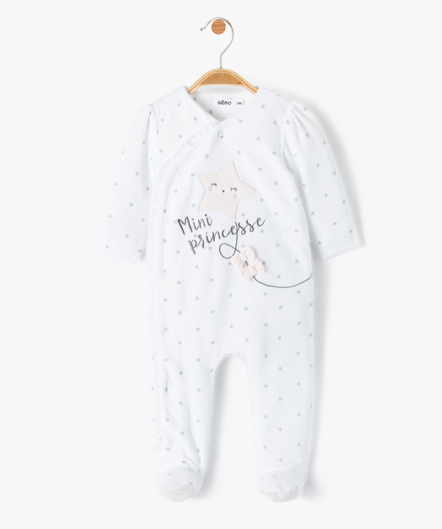 Pyjama bébé en velours avec ouverture avant et motifs éto... blanc | GEMO