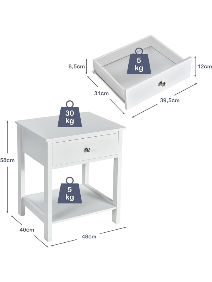 COSTWAY Nachttisch in Weiß günstig kaufen 40 cm