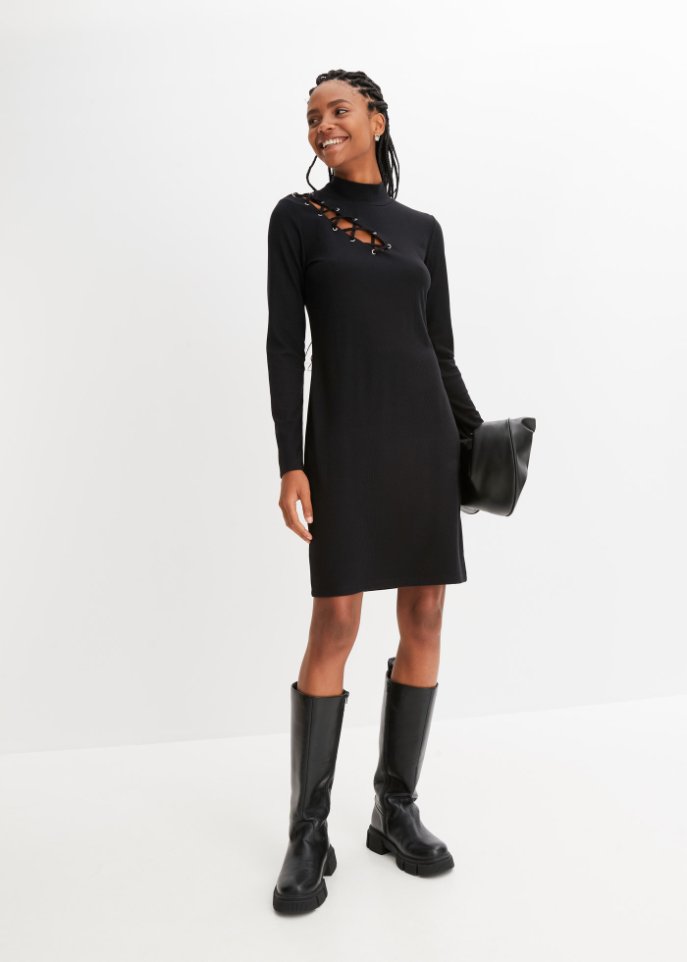 Rippkleid mit Schnürung