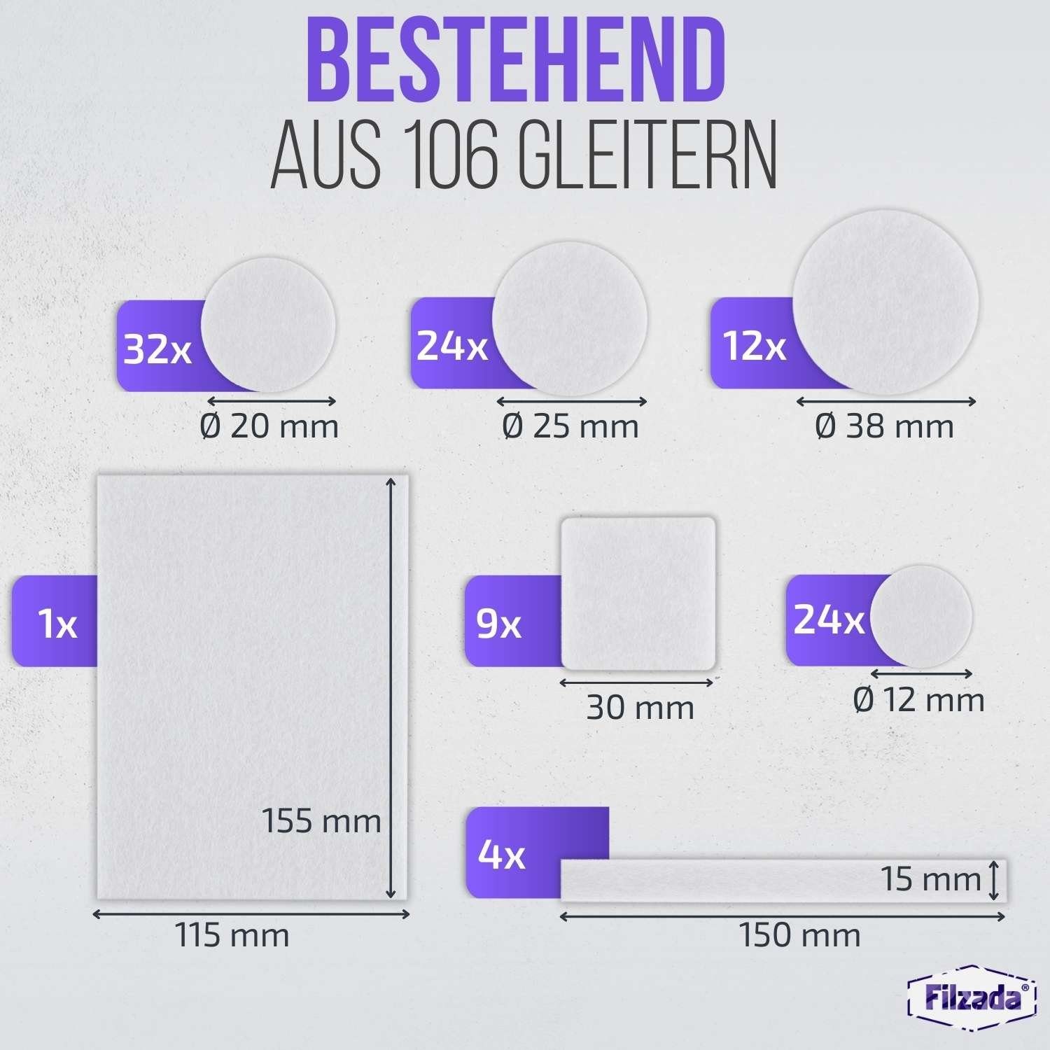 Filzada Filzgleiter Filzgleiter 106 St Selbstklebend Set Möbelgleiter Filz Rund Eckig