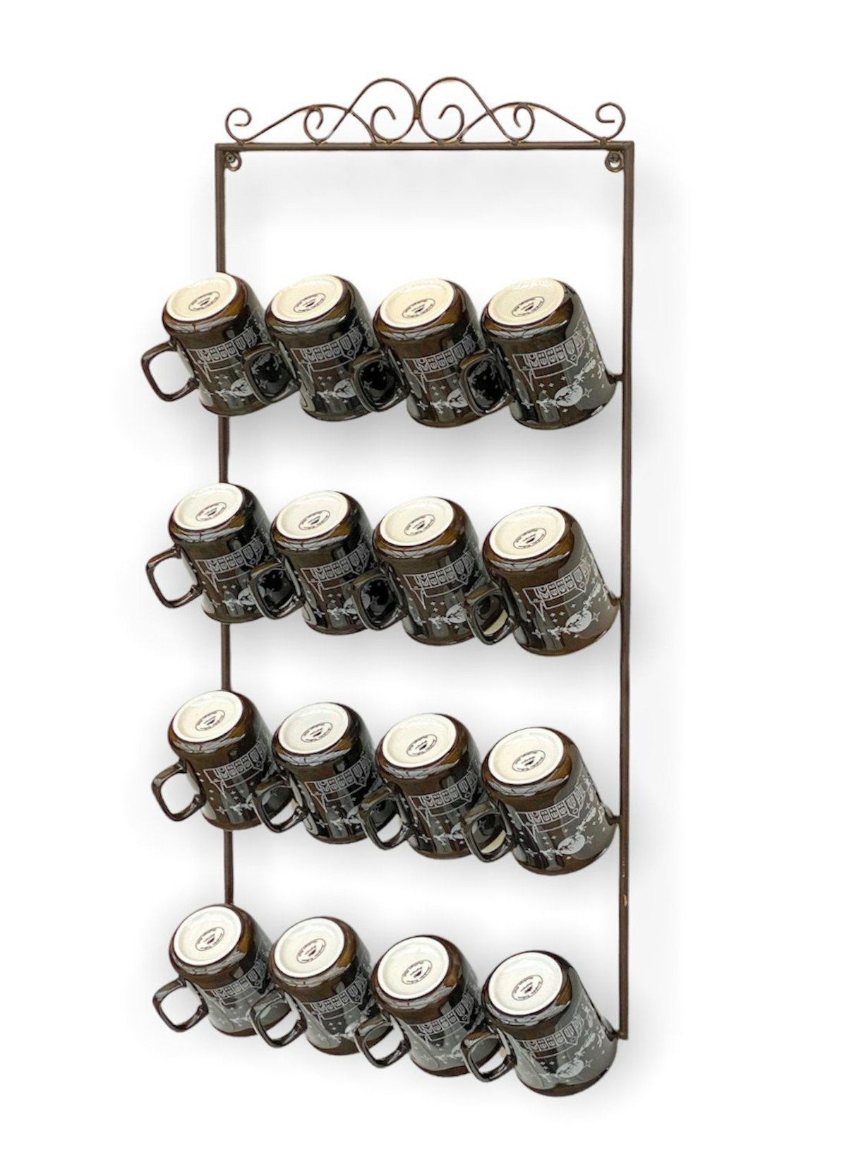 DanDiBo Gläserhalter Tassenhalter Wand Metall Hakenleiste mit 16 Haken Braun 75 cm Tassenhaken Küche Vintage Antik Becherhalter Tassenständer Tassenregal Wandmontage, auch als Schlüsselhalter geeignet