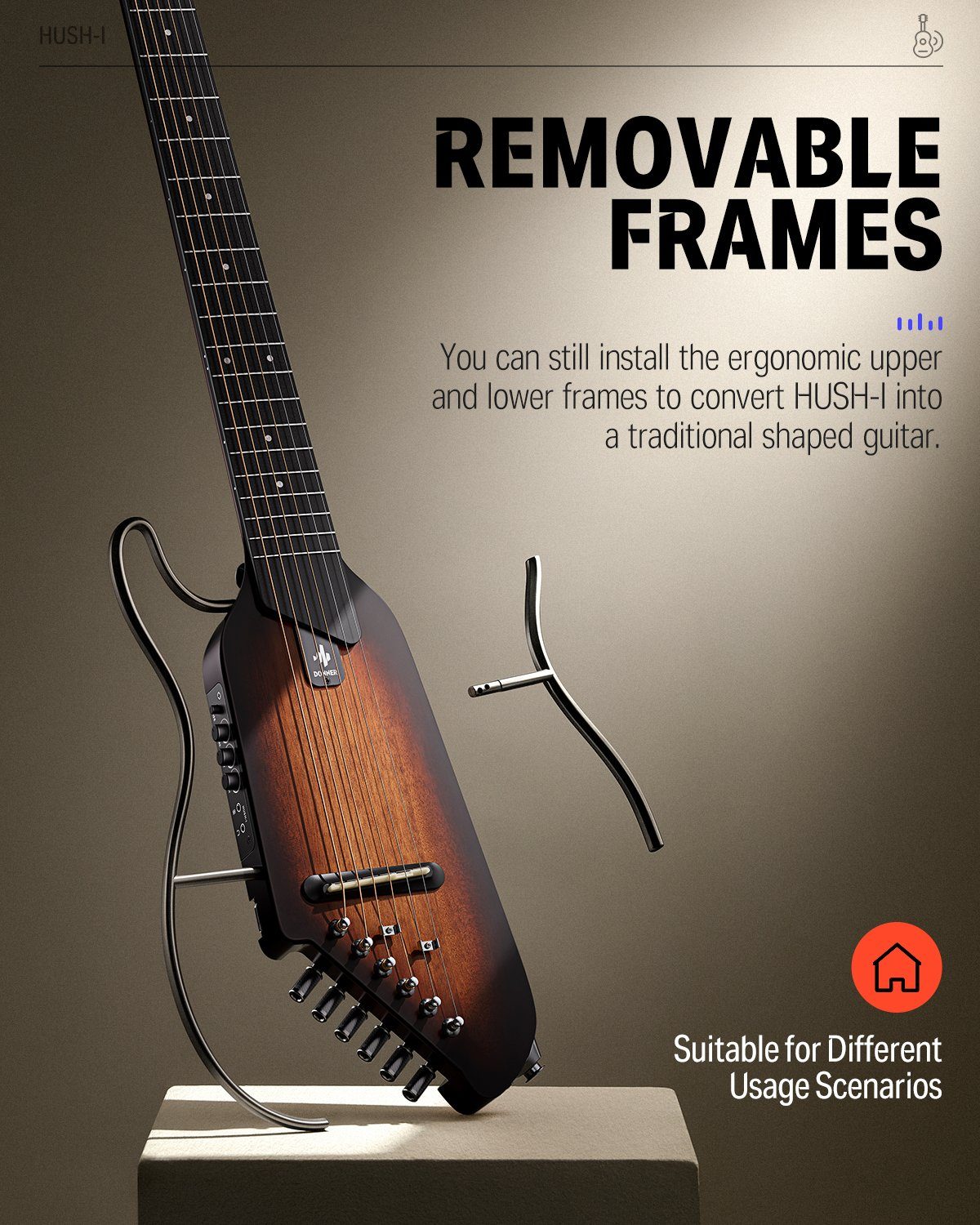 Donner Gitalele HUSH-I Elektroakustische Gitarre Kopflos Tragbar Gitarre zum Reisen, Kopflos, Set, tragbar In jeder Zeit spielen Lärmminderung