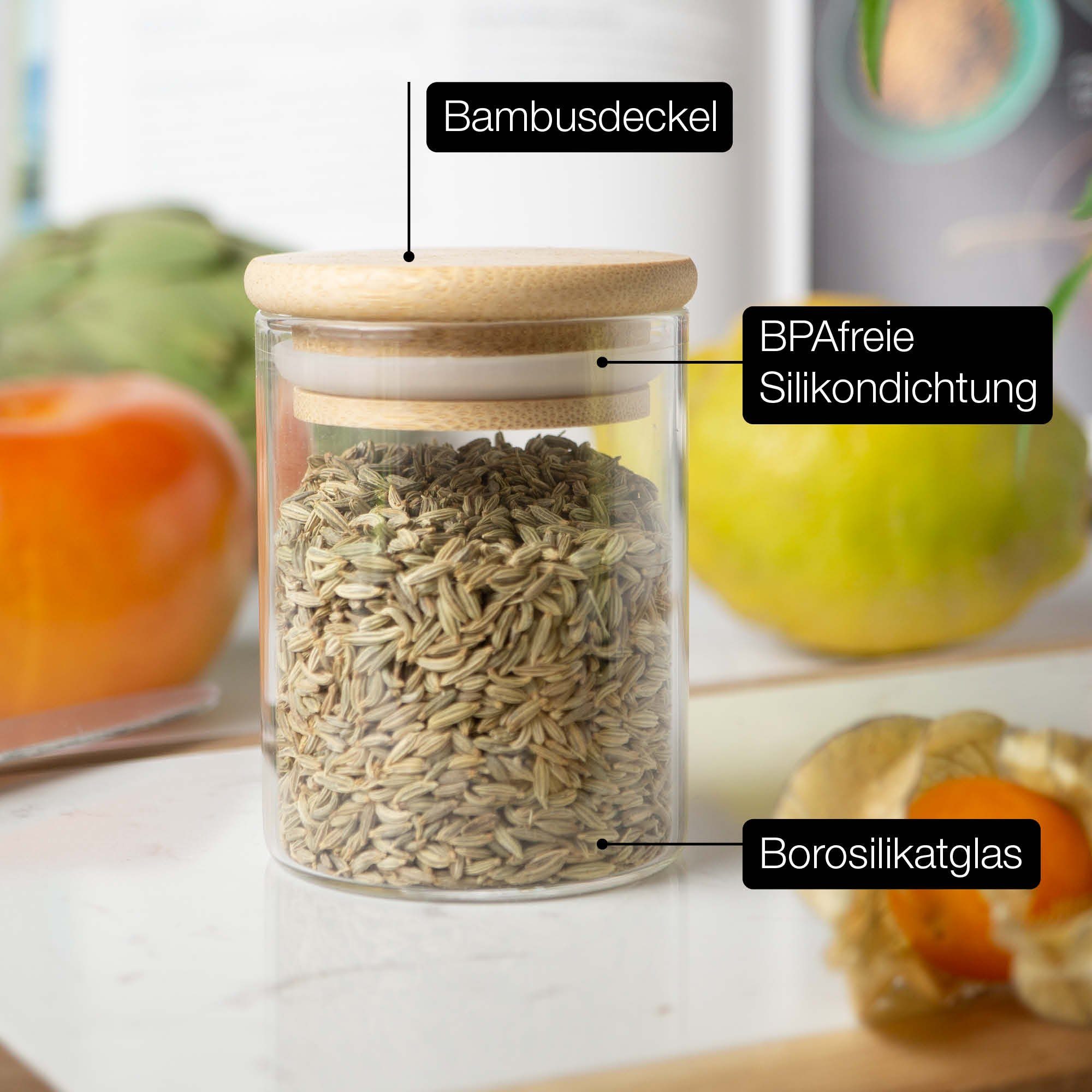 Moritz & Moritz Gewürzbehälter Gewürzgläser rund, Glas, (12er Set), Luftdichte Gewürzgläser rund für Gewürze